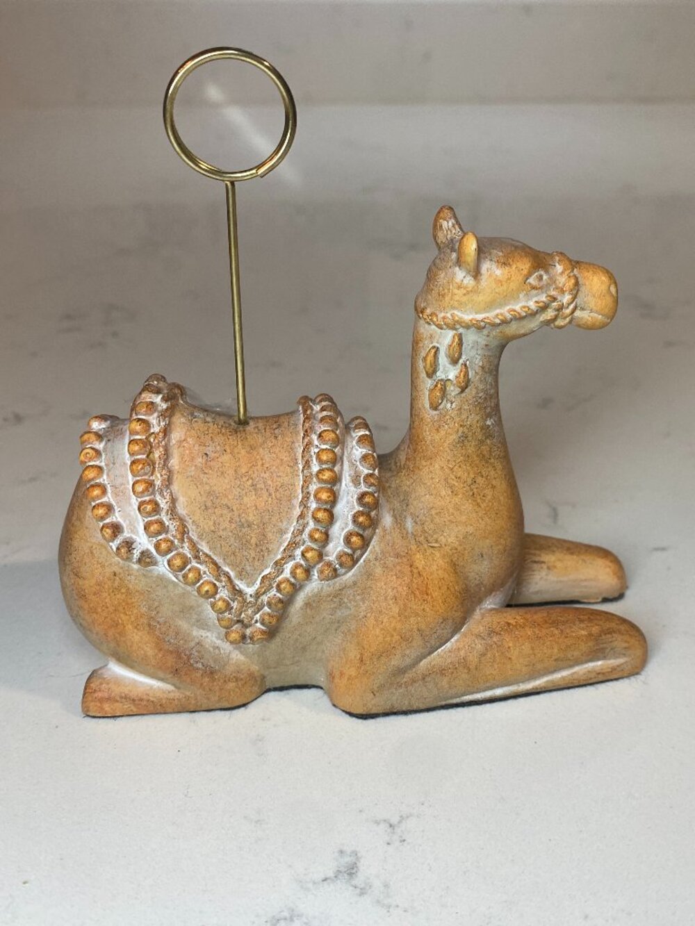 Camel Figurine Place Card Holder Gold Tone Ring Rustic Boho Desert Table Decor